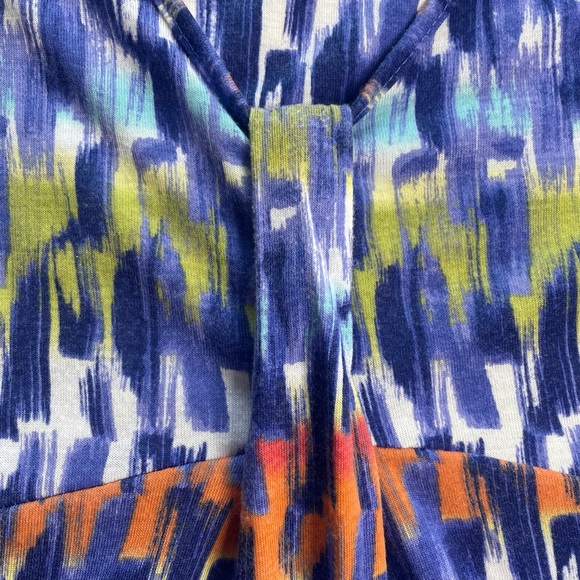 Liz & Co Pleat Front Top LARGE V-neck Colorful Career Casual Sleeveless Blouse - Picture 4 of 16